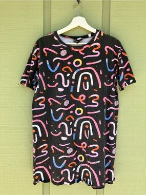 Nooworks Black Tee with Pink, Orange & Yellow Abstract Accents